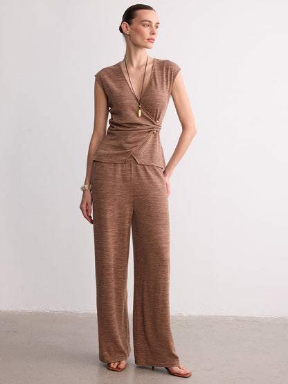 Wrap-Front Sleeveless Knit Top & Pants Set