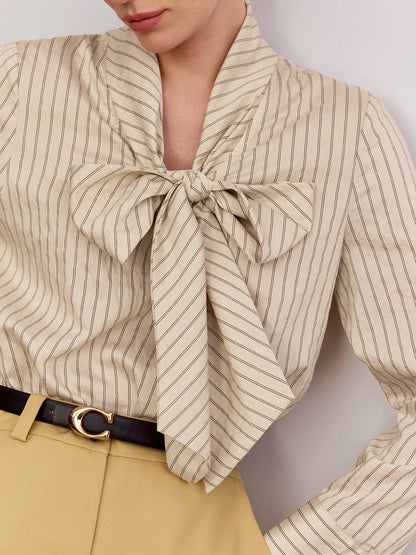 Bow Striped Long Sleeve Shirt