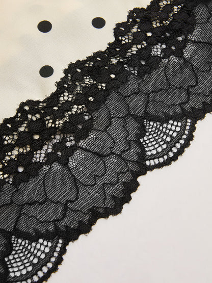 Polka Dot Lace-Trim Mini Skirt
