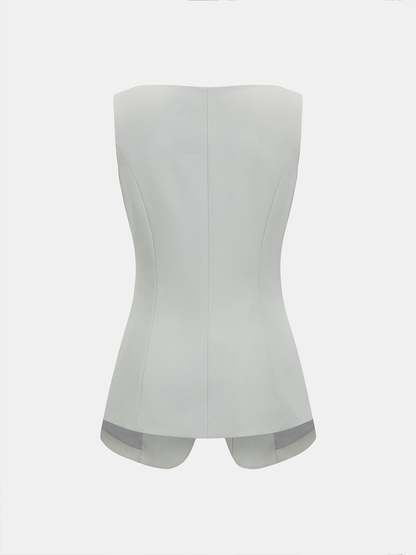 Metal Button Sleeveless Vest & Mini Skirt Set