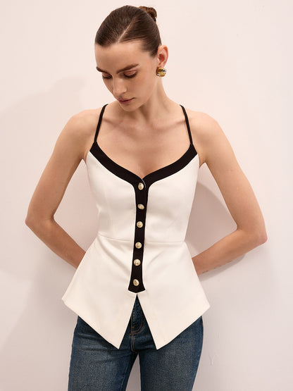 Metal Button Peplum Cami Top