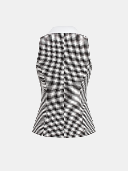Houndstooth Collared Button Down Vest