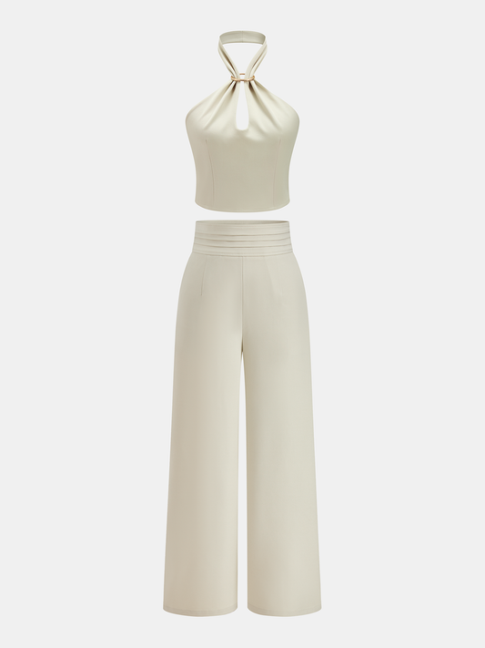 Metal Ring Halter Crop Top & Pants Set