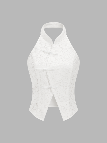 Lace Frog Button Halter Top
