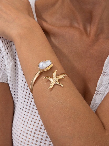 Starfish Baroque Pearl Open Upper Arm Cuff