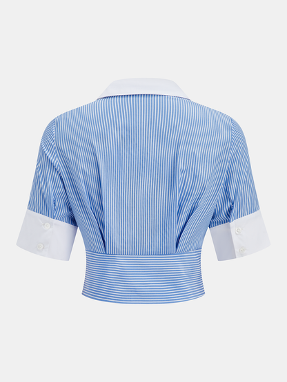 Striped Cropped Half Sleeve Button Shirt