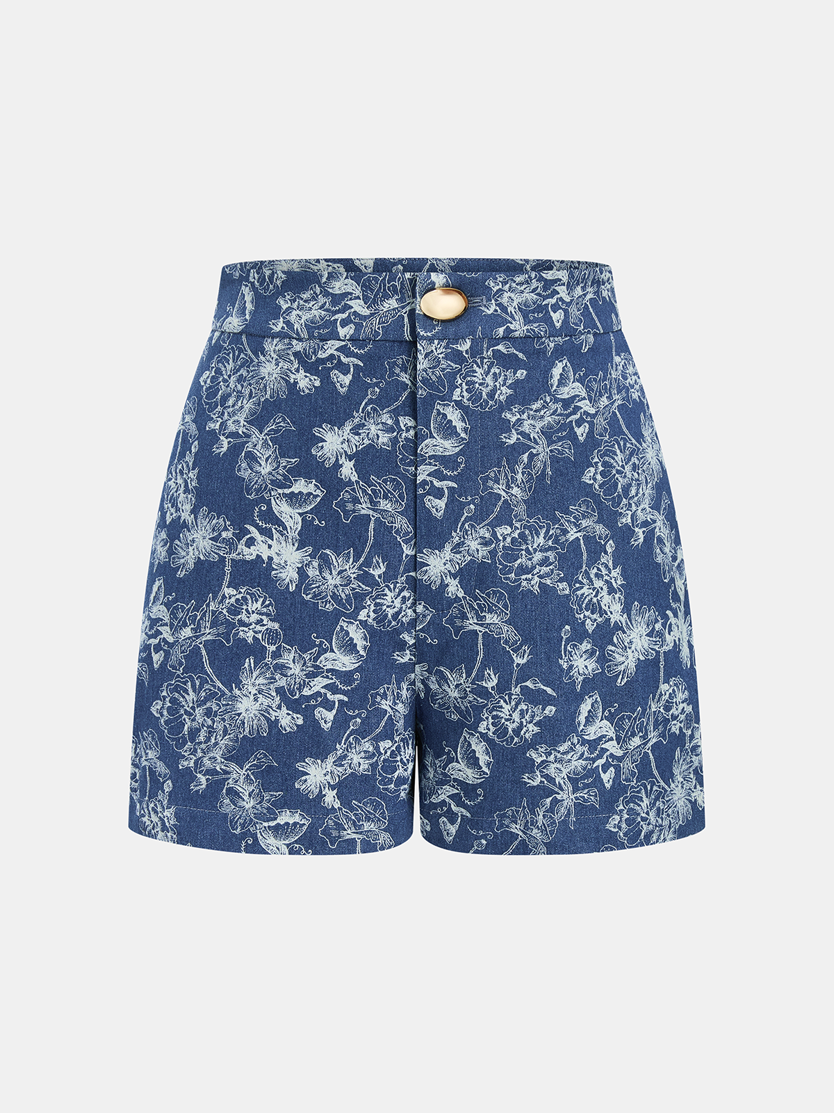 Floral Jacquard Denim Vest & Shorts Set