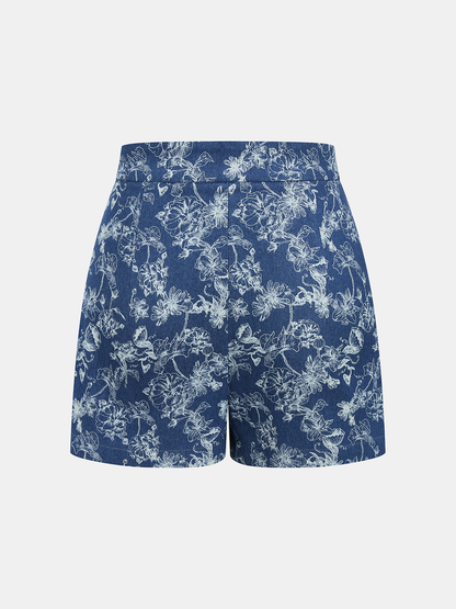 Floral Jacquard Denim Vest & Shorts Set