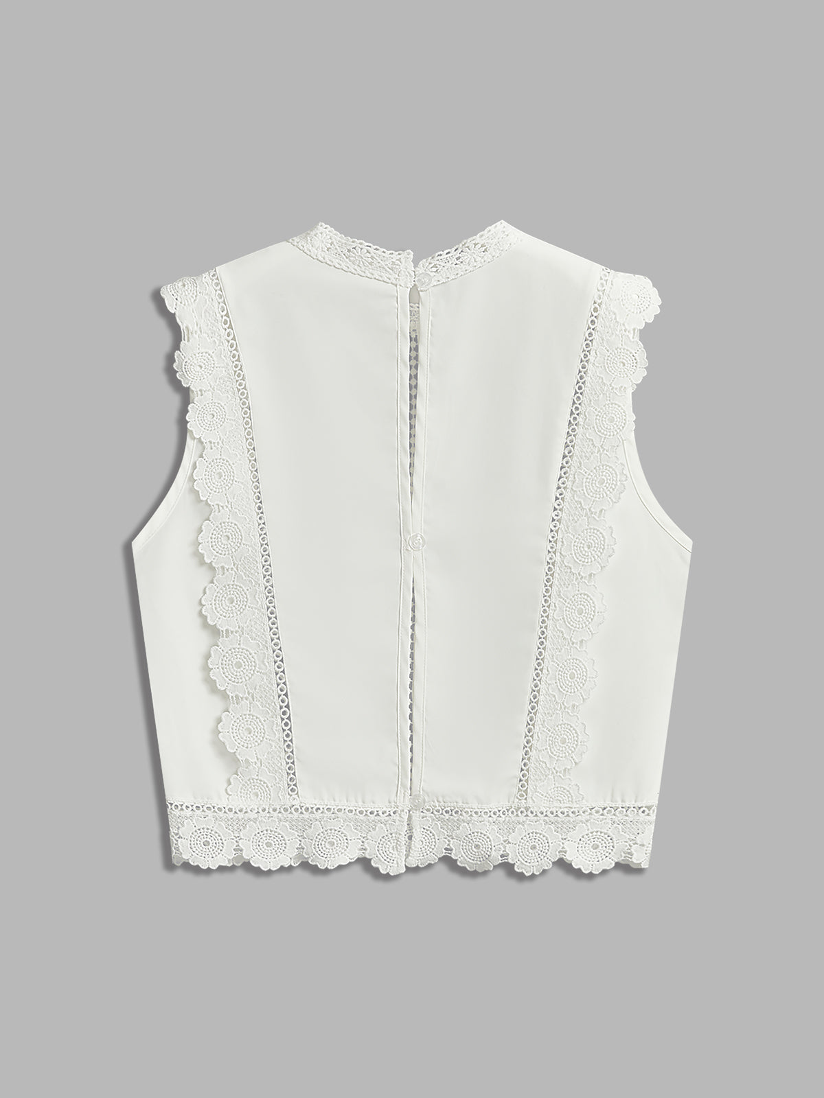 Floral Embroidery Lace Trim Sleeveless Blouse