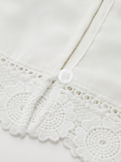 Floral Embroidery Lace Trim Sleeveless Blouse