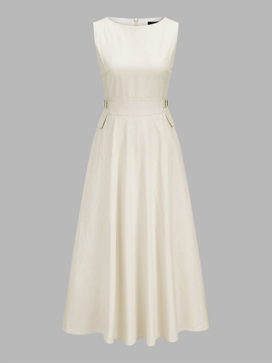 Buckle Waist Sleeveless Maxi Dress