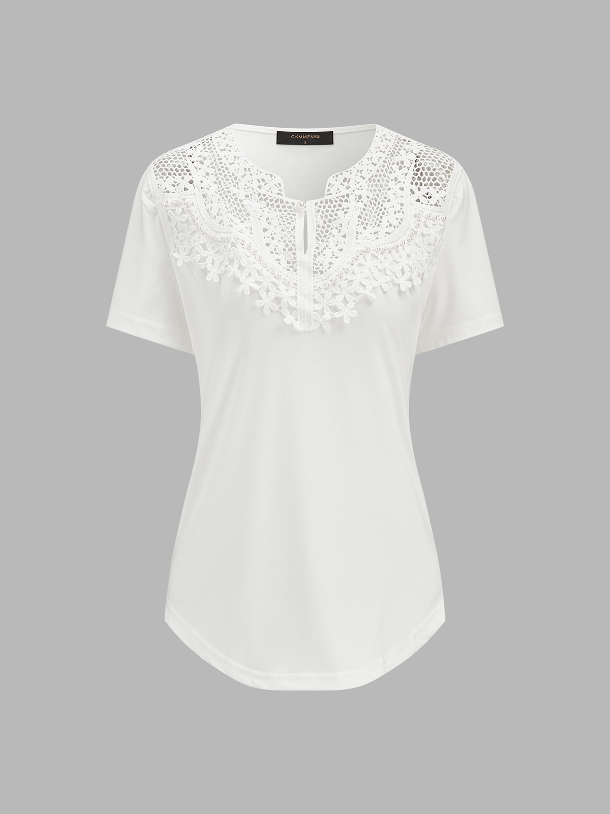 Pearl Detail Lace Yoke Blouse