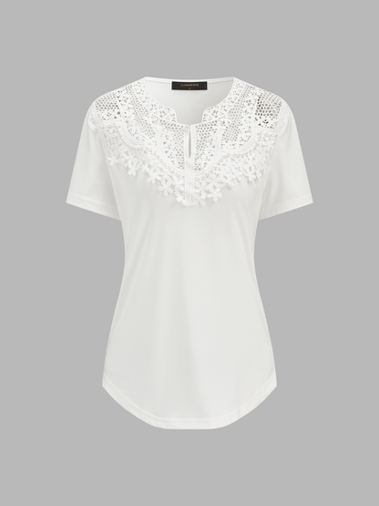 Pearl Detail Lace Yoke Blouse