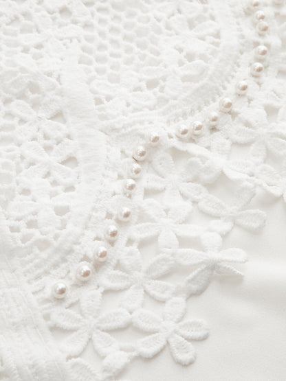Pearl Detail Lace Yoke Blouse