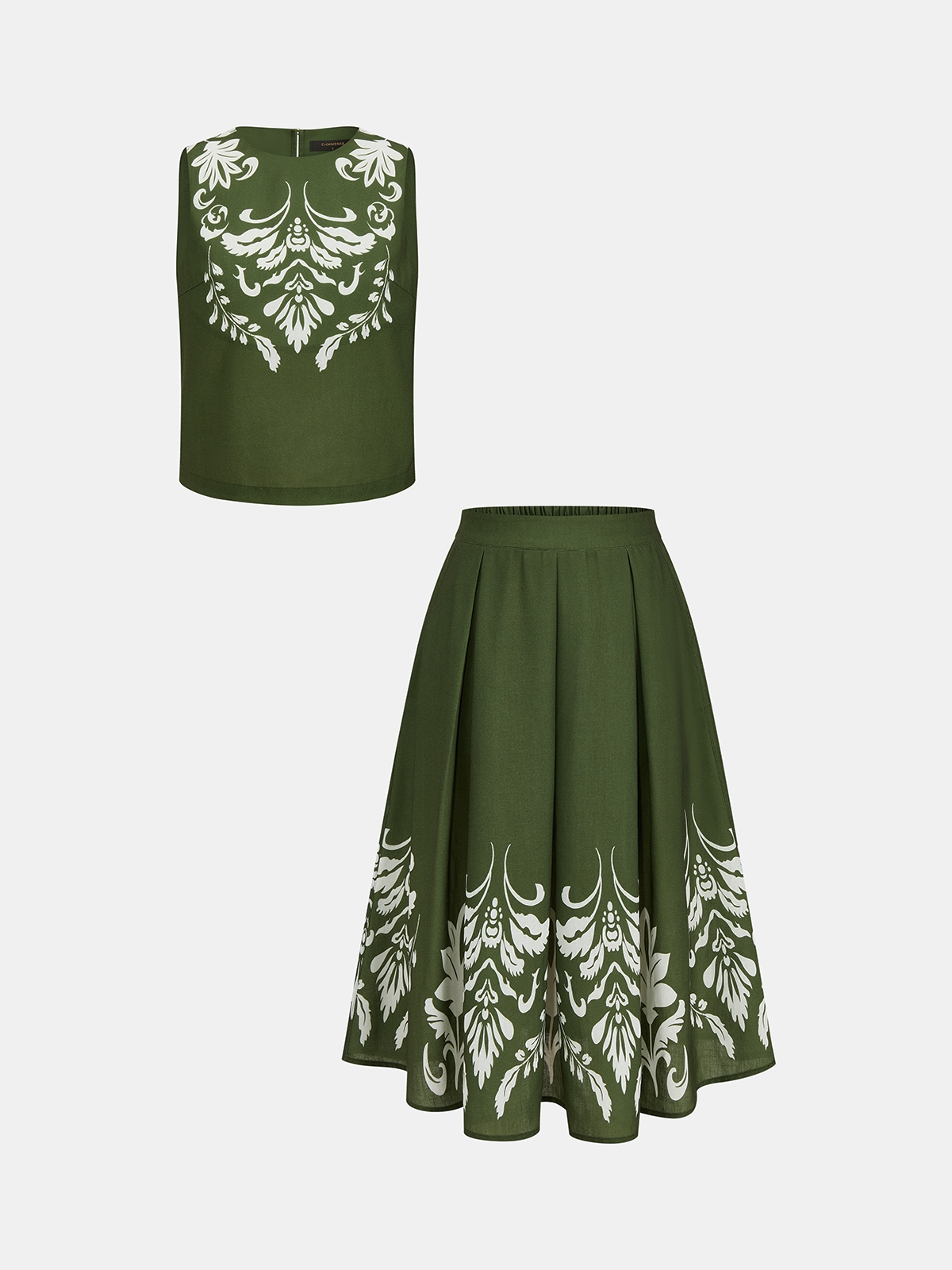 Printed Sleeveless Top & Midi Skirt Set
