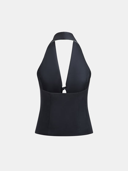 Lapel Halter Tie Front Vest