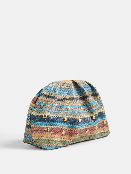 Colorful Striped Woven Rivet Clutch Handbag