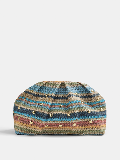 Colorful Striped Woven Rivet Clutch Handbag