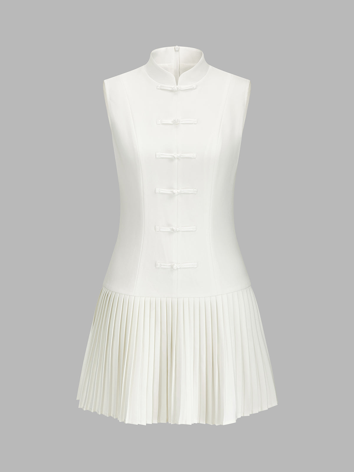 Frog Button Pleated Mini Dress