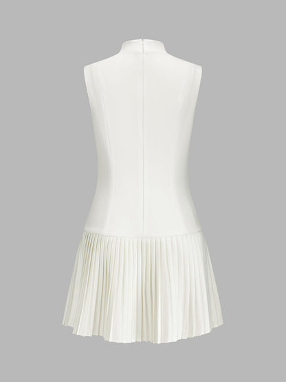 Frog Button Pleated Mini Dress