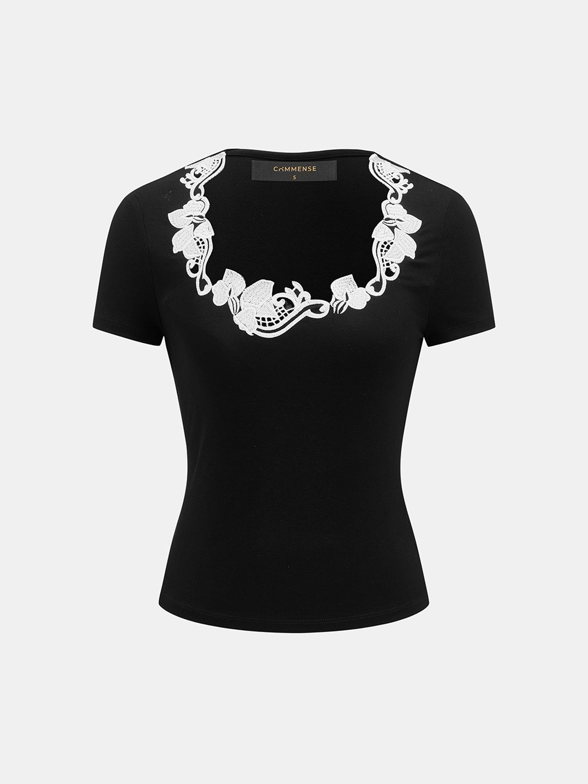 Embroidery Fitted Short Sleeve Top