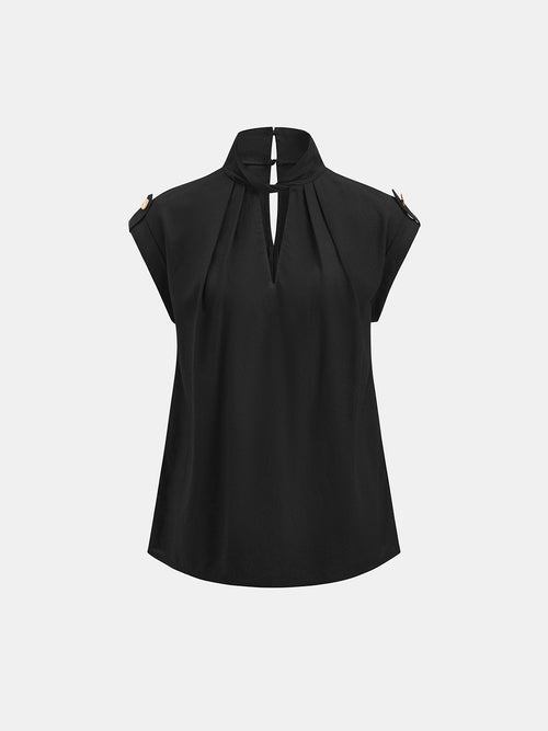 Keyhole Neck Cotton Linen Blouse