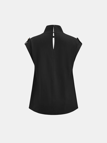 Keyhole Neck Cotton Linen Blouse