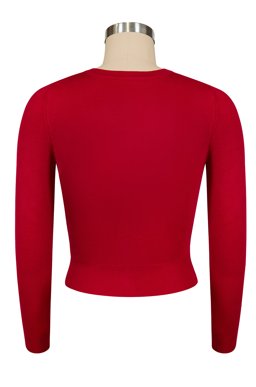 D'Amour Long Sleeve Crop Cardigan (Red)