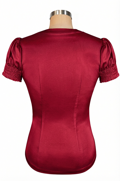 D'Amour Satin Frill Front Blouse (Red)