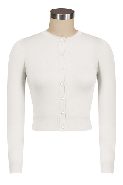 D'Amour Long Sleeve Crop Cardigan (Off White)