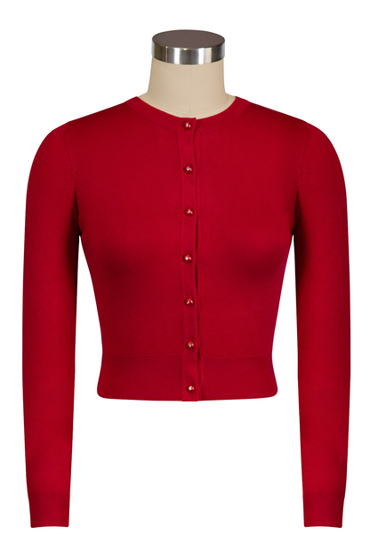 D'Amour Long Sleeve Crop Cardigan (Red)