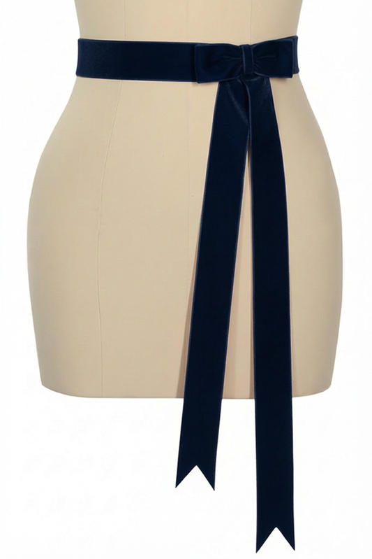 D'Amour Follies Velvet Bow Belt With Tails (Midnight Blue)