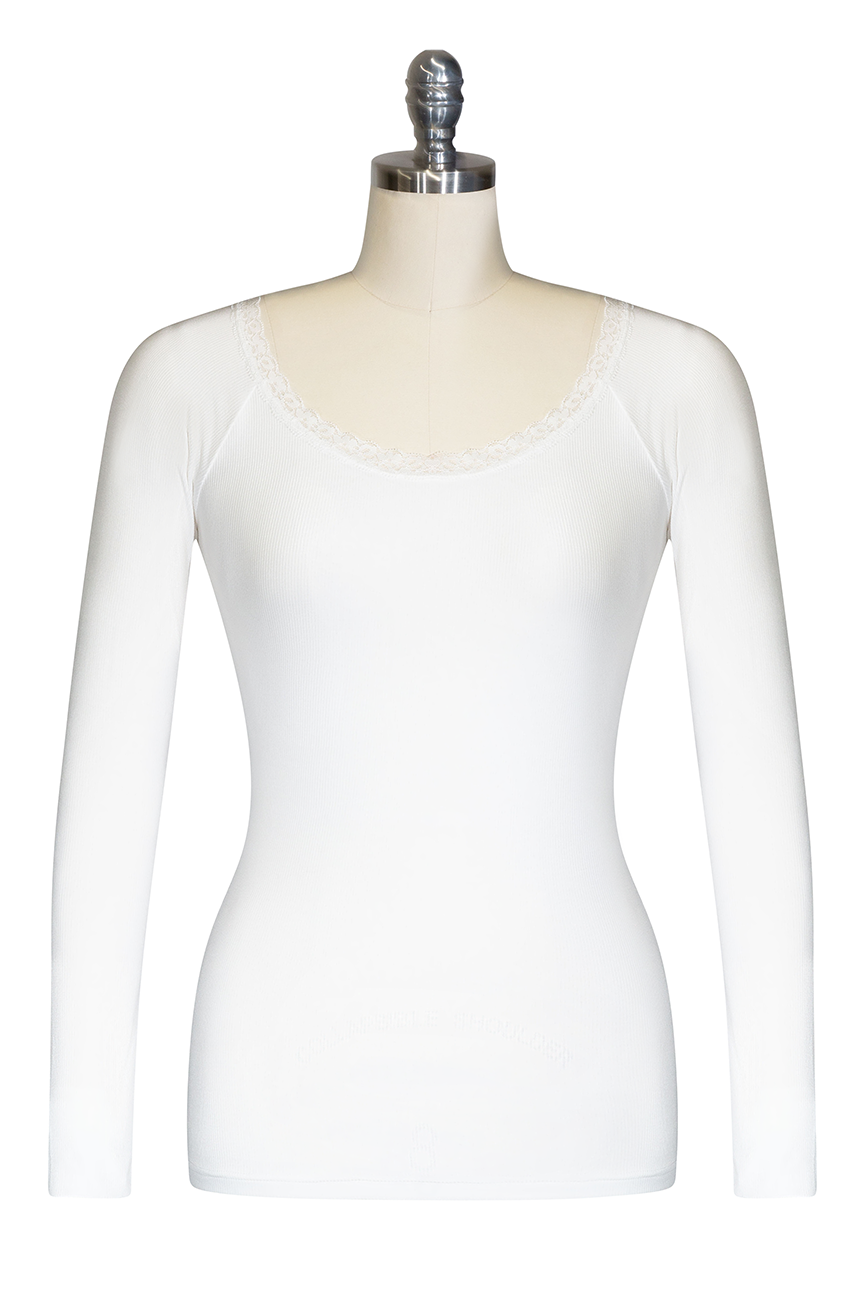 D'Amour Follies Scoop Neck Long Sleeve Top (White)
