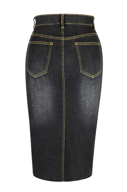 Madison Wiggle Skirt (Black Denim)