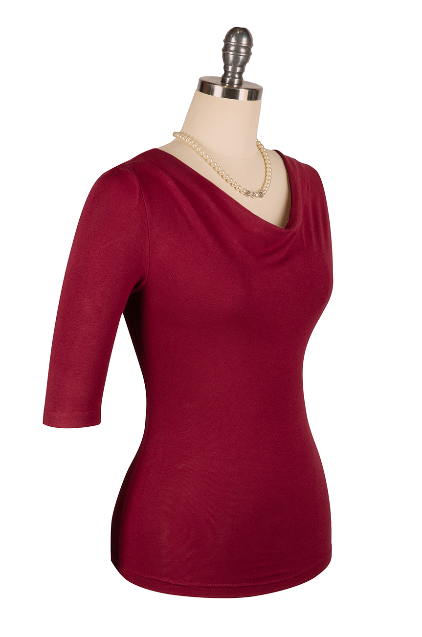 Manhattan Follies Cowl Neck Jersey Top (Burgundy)