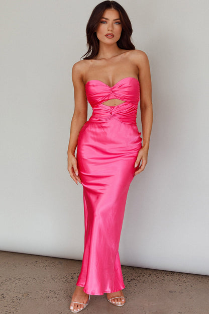 Good Impression Double Twist Midi Dress Hot Pink