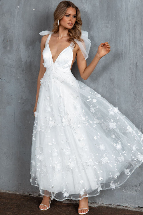 Chantilly Tied Shoulder Maxi Dress White