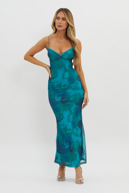 Lennox Elastic Back Bodycon Dress Floral Green