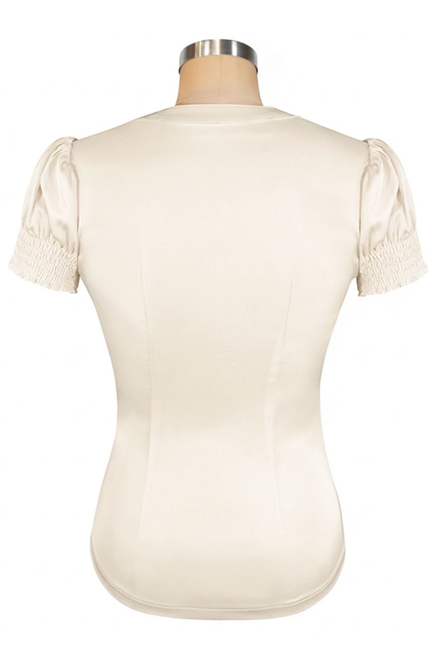 D'Amour Satin Frill Front Blouse (Vanilla)