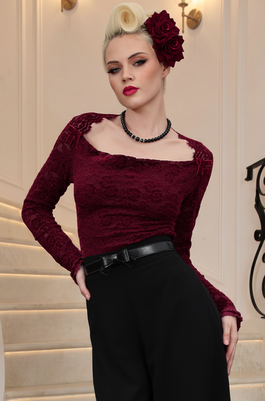 D'Amour Claudette Top (Burgundy)