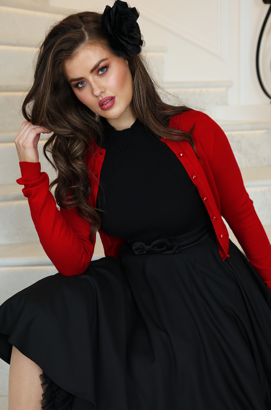 D'Amour Long Sleeve Crop Cardigan (Red)