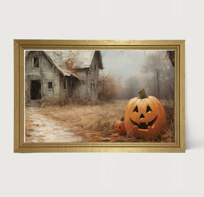Abandoned house jackolanterns - Framed Art