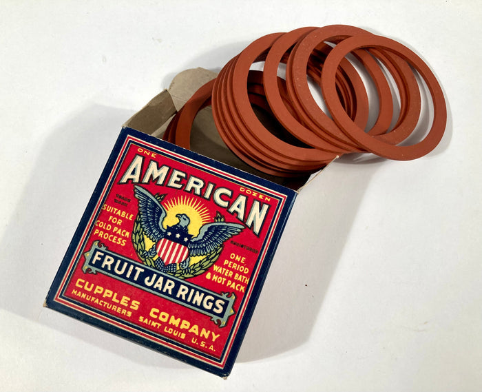 Antique American One Dozen Fruit Jar Canning Rings in Original Box, Eagle