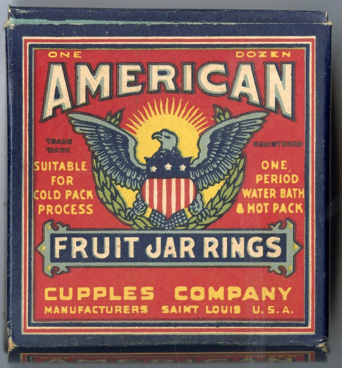 Antique American One Dozen Fruit Jar Canning Rings in Original Box, Eagle