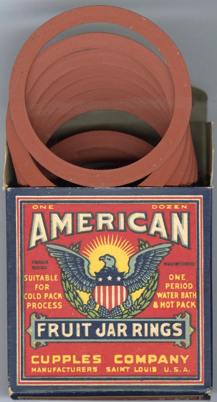 Antique American One Dozen Fruit Jar Canning Rings in Original Box, Eagle