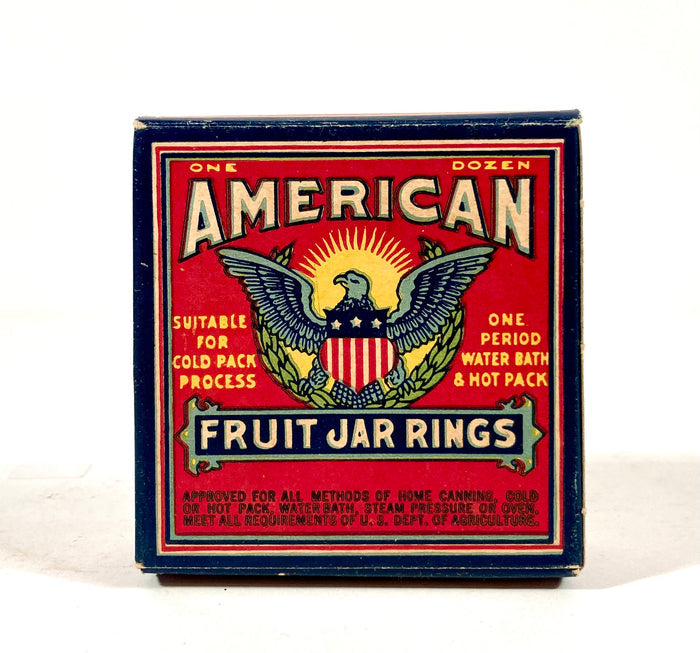 Antique American One Dozen Fruit Jar Canning Rings in Original Box, Eagle