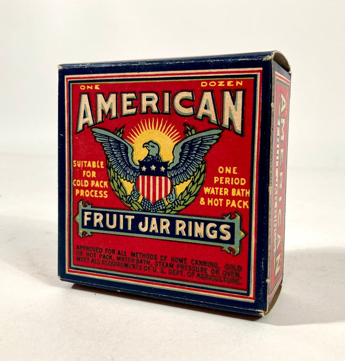 Antique American One Dozen Fruit Jar Canning Rings in Original Box, Eagle