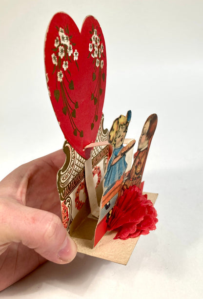 Antique Die-Cut, Pop-Up VALENTINE'S DAY CARD, Children Eating Pie, Doily