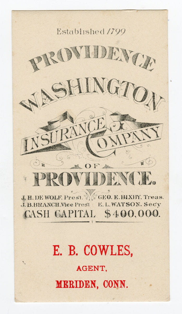 Antique PROVIDENCE WASHINGTON INSURANCE CO. BLOTTER, Rhode Island