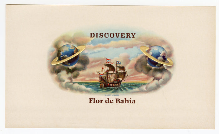 Antique, Unused FLOR DE BAHIA, DISCOVERY Brand Cigar, Tobacco Crate Label SET, Saturn, Ship